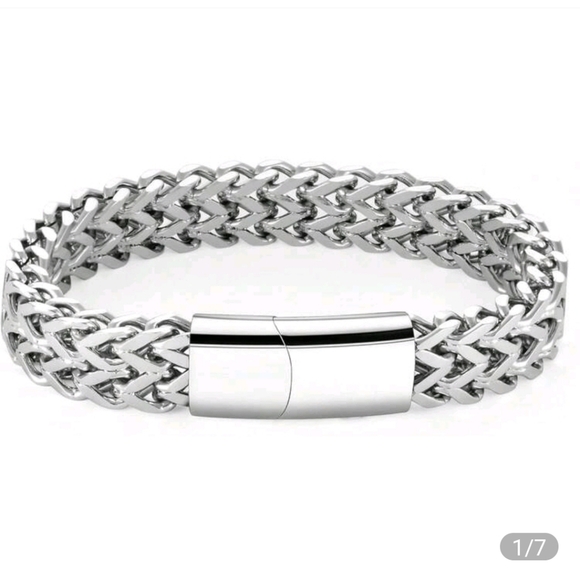 Stainless Steel Magnetic Bayonet Clasp Franco Chain Bracelet For Men 7.5" - Picture 8 of 11